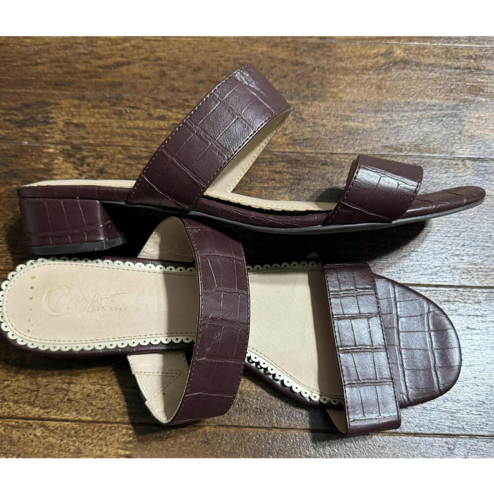 Cato Comfort Sandals Womens 9M Casual Brown Strap Wedge Faux Leather Open Toe